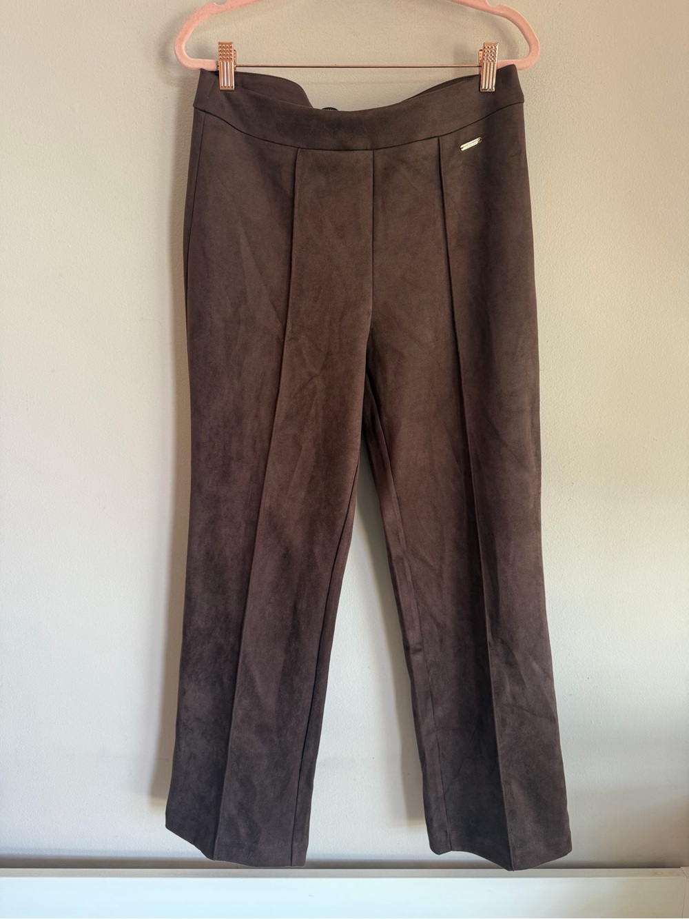 Marc New York Andrew Marc Brown Faux Suede Pintuck Pull On Pants Womens Medium